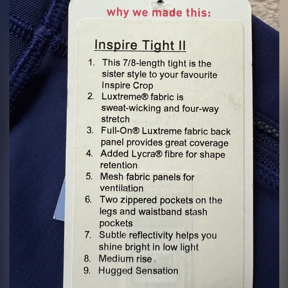 NWT Lululemon Inspire Tight II Hero Blue Size 8